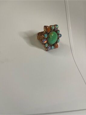 Turquoise Multi-Stone Floral Cocktail Ring - Women Jewelry size 20.5 adjustable